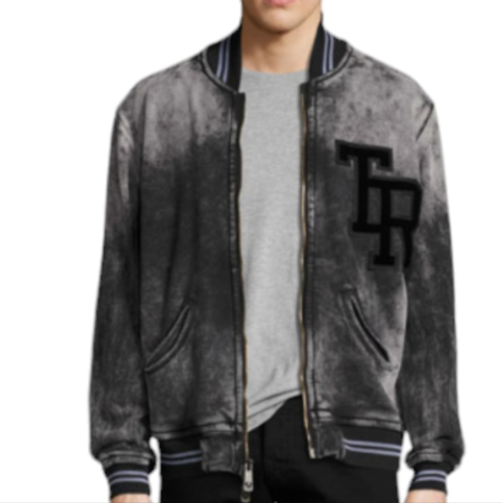 True Religion Decayed TR Varsity Bomber Jacket, Black/Charcoal...Size XXL